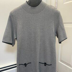 Maeve The Annalise mock-neck chenille sweater mini dress in grey with black trim